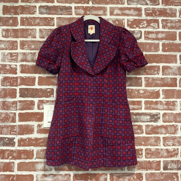 Tulle Jackets & Blazers - Women's Tulle Purple and Red Geometric Print Puff Sleeve Coatigan Size Medium